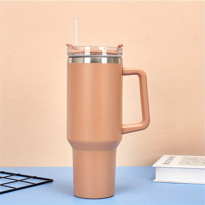 40oz 304 Stainless Steel Insulated Water Bottle,Thermal Coffee Car Cup, Cold Hot Mugs Vacuum Flask With Handle Straw,For Sport