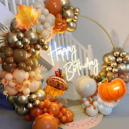 143 PCS Fall Balloon Arch Kit Pumpkin Maple Leaves Pine Cones  for Thanksgiving Autumn Harvest Birthday Party Decorations