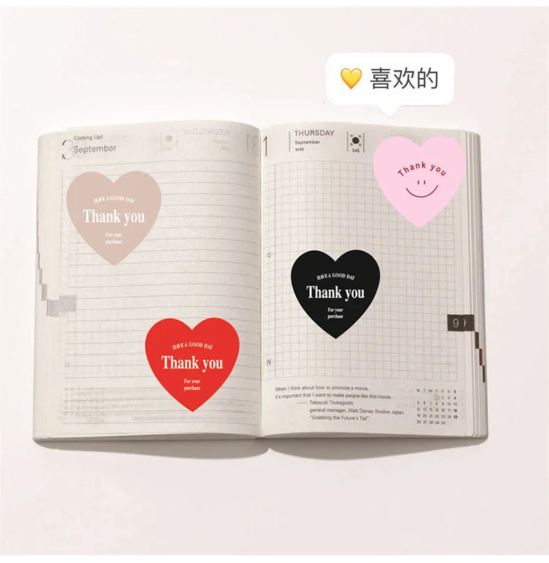 500pcs/roll New Red Heart Thank You Stickers Cute Heart-shaped Decorative Seal Labels for Wedding, Party Gifts, Business Package