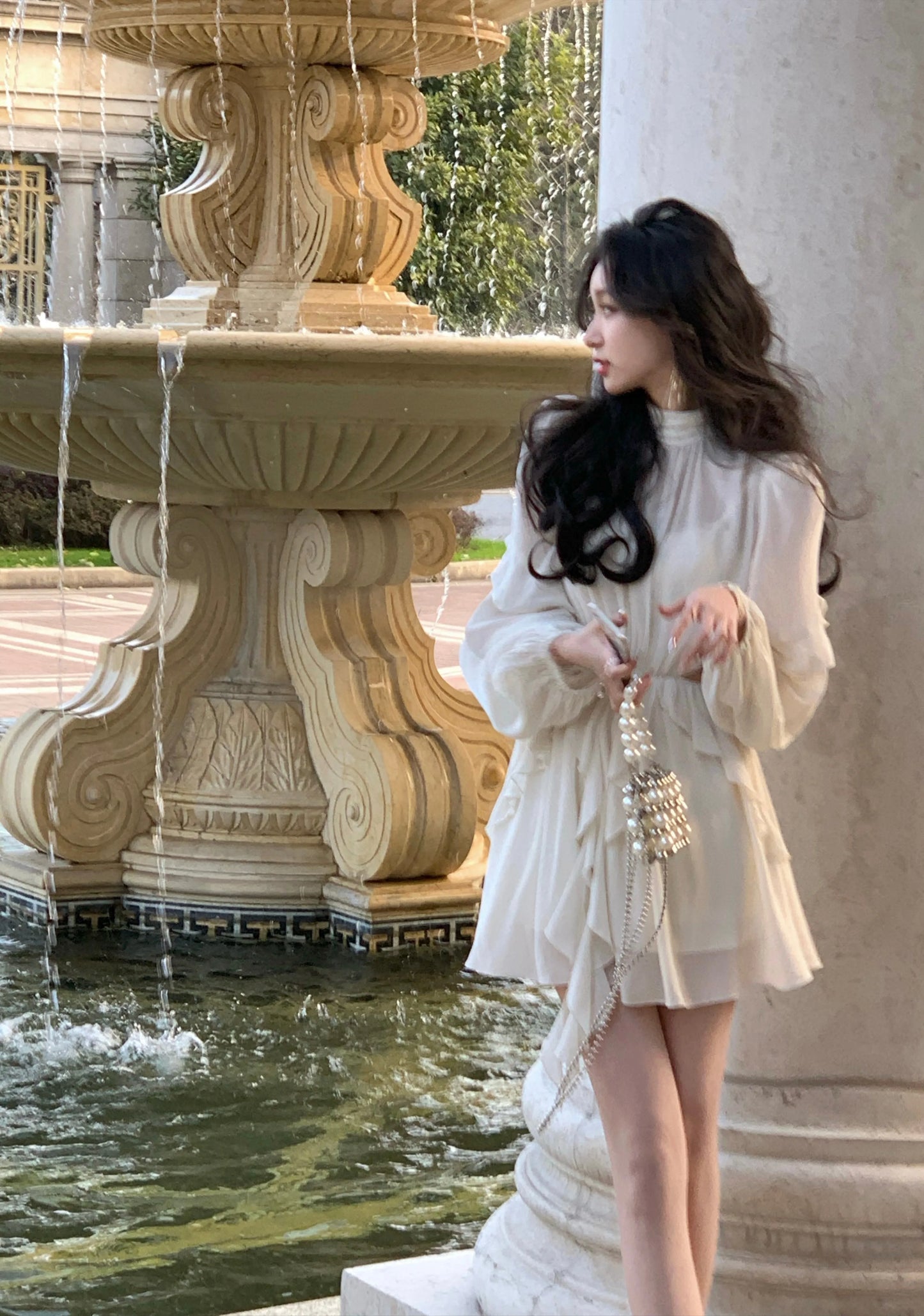 Beach Style Chiffon Y2k Mini Dress Office Lady Casual Long Sleeve Elegant One Piece Dress Korean Fashion Clothing Summer 2023