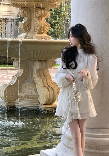 Beach Style Chiffon Y2k Mini Dress Office Lady Casual Long Sleeve Elegant One Piece Dress Korean Fashion Clothing Summer 2023