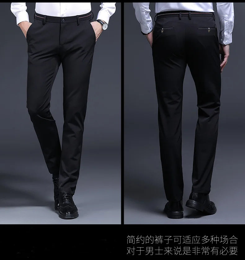 Top Grade Flat Waist Milk Shreds Business New Brand Casual Office Fashion Long Straight Pants Men Trousers Mens Clothes 2025