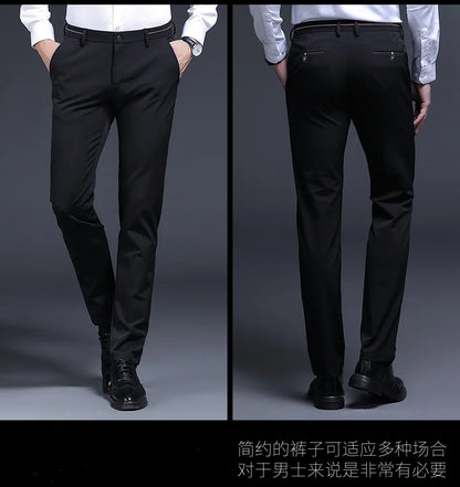 Top Grade Flat Waist Milk Shreds Business New Brand Casual Office Fashion Long Straight Pants Men Trousers Mens Clothes 2025