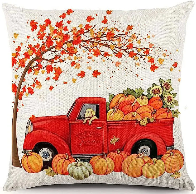 18x18 Inches Autumn Pumpkin Cushion Cover Pillow Cover Thanksgiving Decor Pillowcase Maple Leaves Printed Cushion Case for Couch