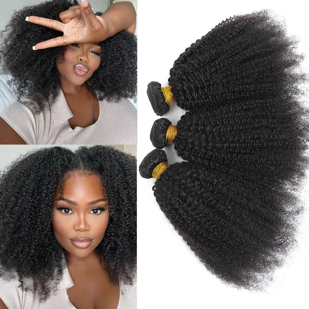 12A Afro Kinky Curly Bundles Mongolian 100% Unprocessed Virgin Hair Afro Curly Human Hair Extensions for Women Natural Color