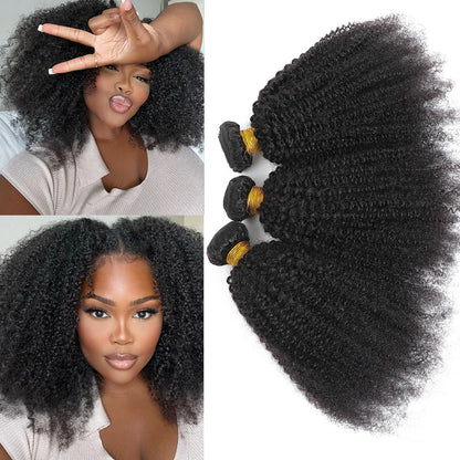 12A Afro Kinky Curly Bundles Mongolian 100% Unprocessed Virgin Hair Afro Curly Human Hair Extensions for Women Natural Color