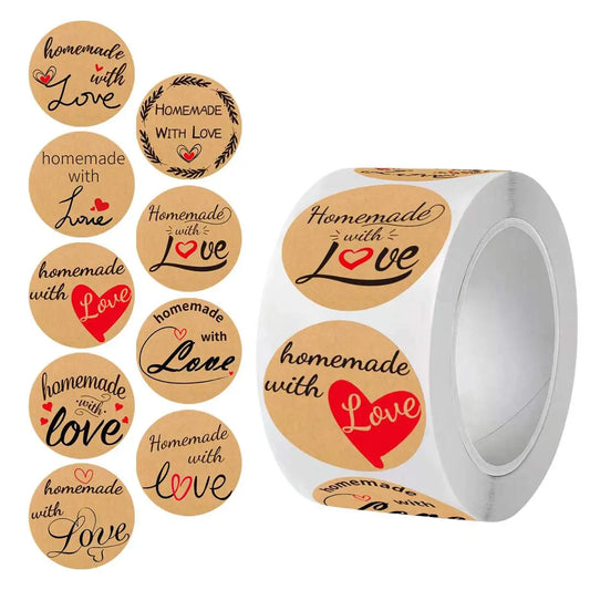 100-500pcs 1inch Vintage Kraft Paper Handmade With Love Stickers for Package Thank You Stationery Adhesive Labels Baking Seals