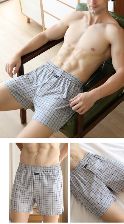 4pcs Male Arrow Pants Men Cotton Plaid Boxers Shorts Loose Mid-Waisted Men's Plus Size Underwear Homewear Comfortable Panties
