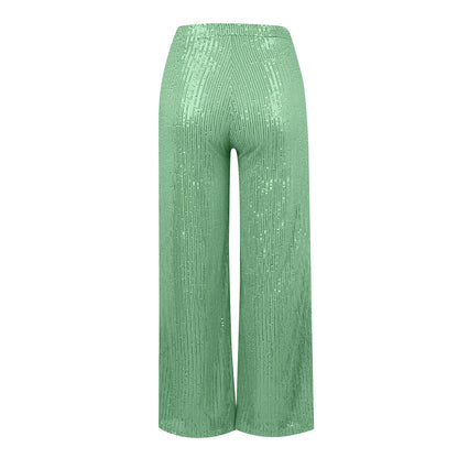 Women's Fashion Solid Color High Waist Sequin Side Zipper Draped Wide Leg Pants Pants for Women Women’s Pants Women’s Pants 2024