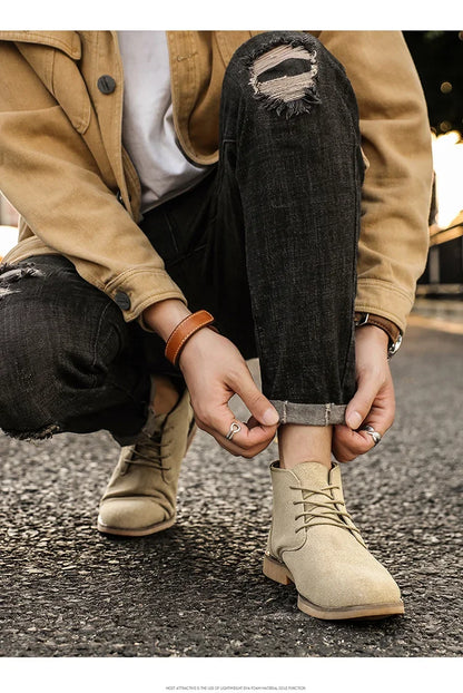 British Style Brown Men’s Suede Leather Boots Comfort Chelsea Boots Men Lace-Up Pointed Ankle Boots For Men botas para hombre