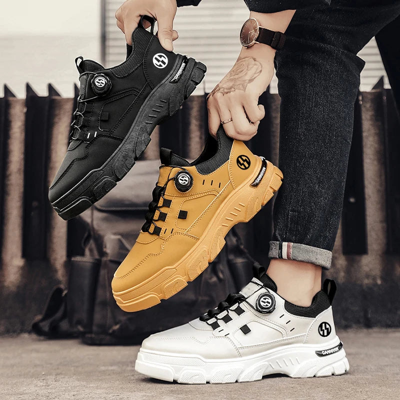 British Style Outdoor Men Work Shoes Rotating Button Fashion Motorcycle Shoes Versatile Men Casual Shoes Comfortable Sport Shoes