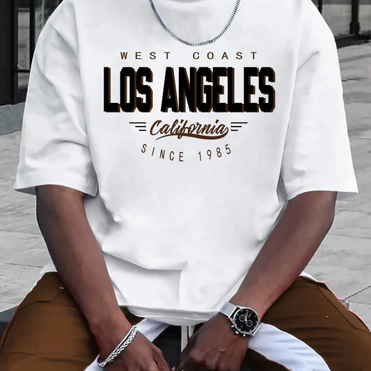 Summer Men's 100% Cotton Comfortable Casual Loose Plus Size Los Angeles Printed Sports Round Neck Short Sleeved Kid T-Shirt Top
