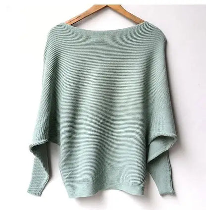19 Colors Women Knitted Long Batwing Sleeves Loose Sweater Autumn Outstreet High Stretch Knitwear Wide Collar Pullover Knits