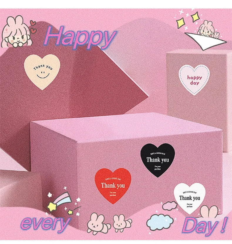 500pcs/roll New Red Heart Thank You Stickers Cute Heart-shaped Decorative Seal Labels for Wedding, Party Gifts, Business Package