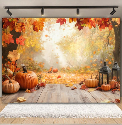 Autumn Backdrop Maple Pumpkin Maple Leaves Forest Haystack Harvest Thanksgiving Baby Portrait Photography Background Photobooth