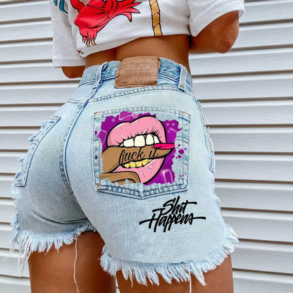 2012 Fashionable Gap Denim Shorts Women's Bite Finger Printing Cross-border E-commerce Amazon Style Breaking Shorts