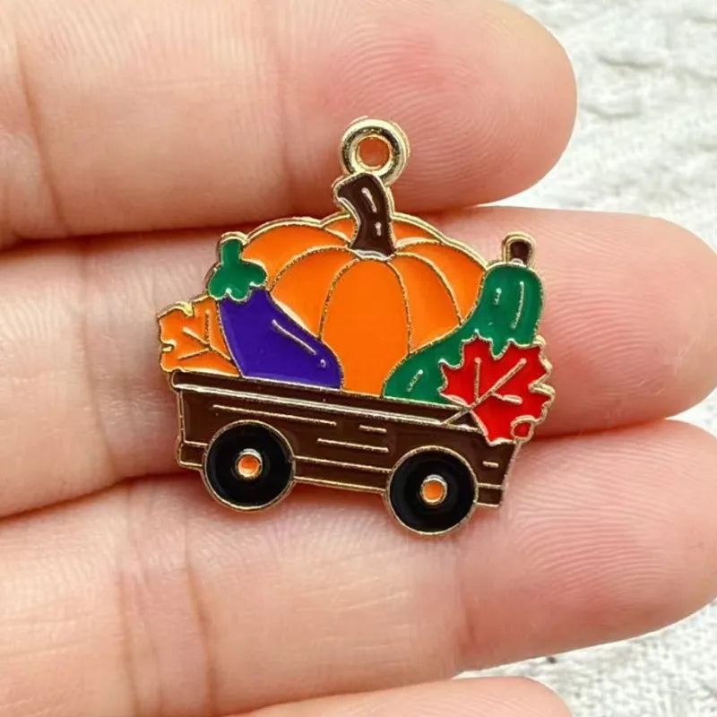 10pcs Enamel Thanksgiving Cake Pumpkin Sunflower Charms for Earrings Bracelets Pendants Making DIY Jewelry Accessories