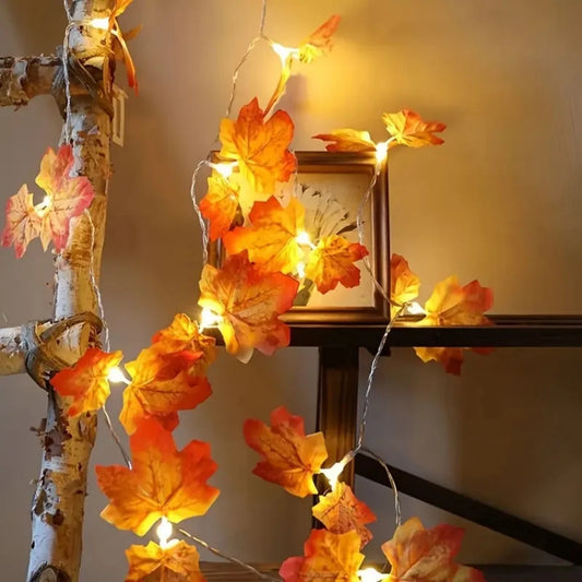 1PC 10/20/30/40 LED Double Maple Leaf Light String Battery Powered For Home Holiday Arrangement Scene Thanksgiving Fall Decor