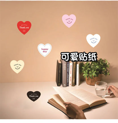 500pcs/roll New Red Heart Thank You Stickers Cute Heart-shaped Decorative Seal Labels for Wedding, Party Gifts, Business Package