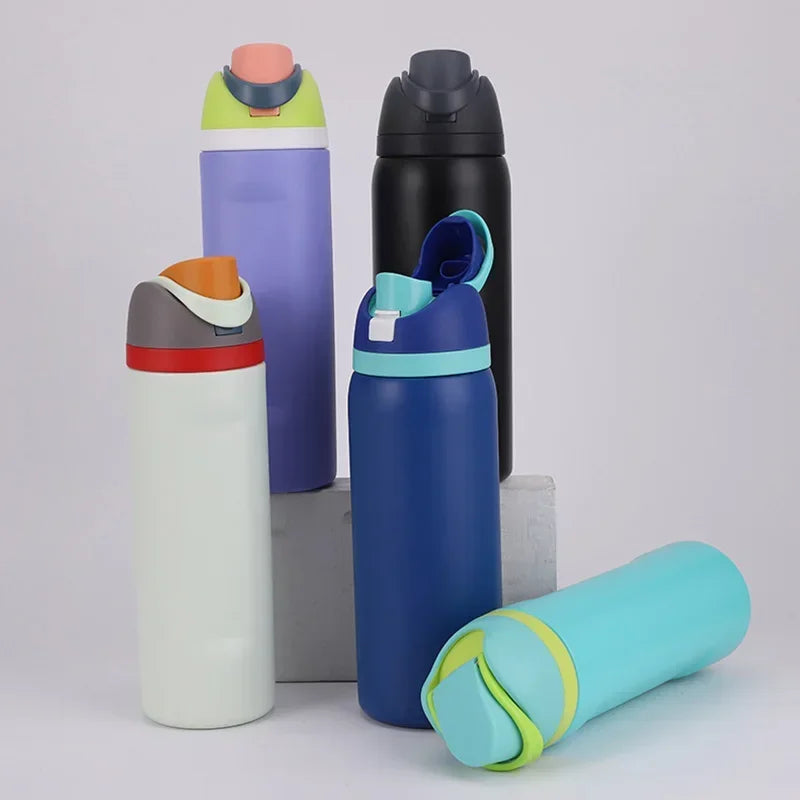 24/32oz New 304 Thermos Cup Double-Layer Stainless Steel Space Kettle Water Bottle with Straw Car Outdoor Sports Camping Sports