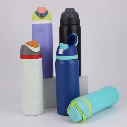 24/32oz New 304 Thermos Cup Double-Layer Stainless Steel Space Kettle Water Bottle with Straw Car Outdoor Sports Camping Sports