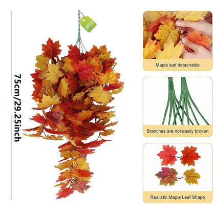 75cm 1PC Artificial Maple Leaf Garland Autumn Leaves Fake Plants for Halloween Thanksgiving Day Indoor Home Garden Decoration