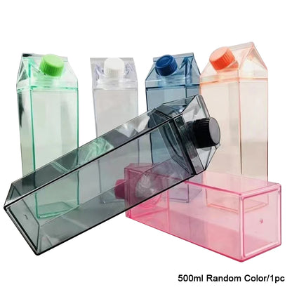 1PCS Random Colorful Transparent Milk Carton Kitchen Water Bottle Portable Box for Milk Juices Water 500ml/1000ml