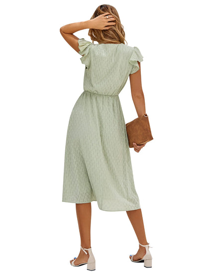 2025 New Summer Dress Women Casual Solid V-neck High Waist Fresh Wind Midi Dresses For Women Elegant Boho White Dress Vestidos