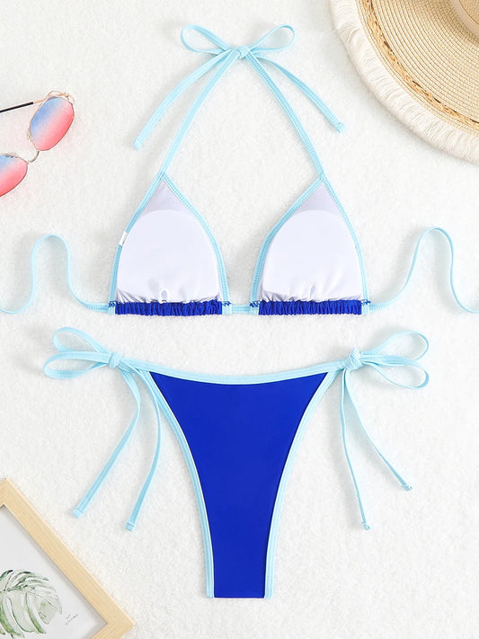 2025 Triangle Halter Bikini Sexy Brazilian Swimsuit Women String Swimwear Female Bathers Bathing Swimming Swim Suit Beachwear