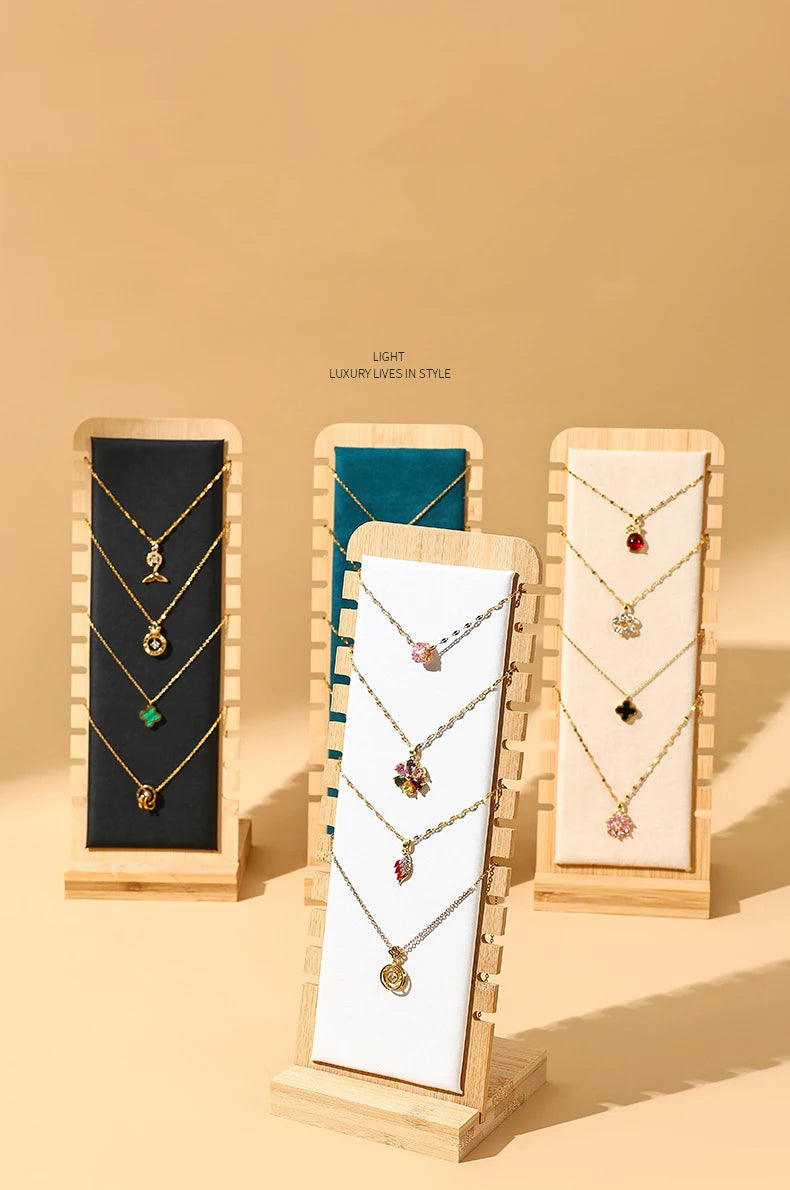 Bamboo Jewelry Display Stand Necklace Display Stand Wooden Multiple Necklace Easel Showcase Display Holder for Necklaces