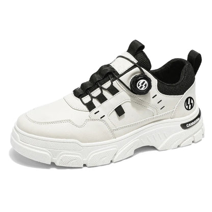 British Style Outdoor Men Work Shoes Rotating Button Fashion Motorcycle Shoes Versatile Men Casual Shoes Comfortable Sport Shoes