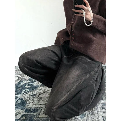 Y2K Spring and Autumn Trendy Straight leg Washed Jeans for Men and Women American Couple Personalized Loose Retro Casual Pants