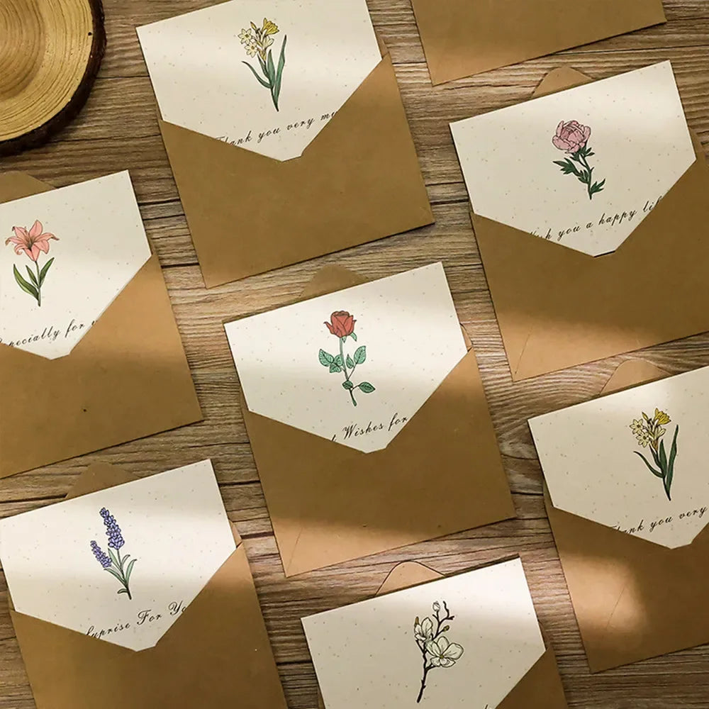 6PCS Vintage Botanical Greeting Cards Simple Cards Valentine's Day Mother's Day Wedding Birthday Message Wishes Thank You Cards