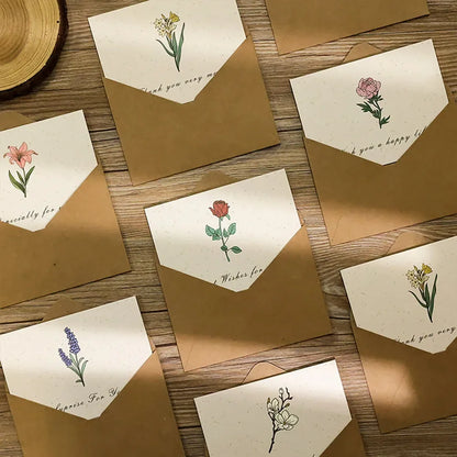 6PCS Vintage Botanical Greeting Cards Simple Cards Valentine's Day Mother's Day Wedding Birthday Message Wishes Thank You Cards