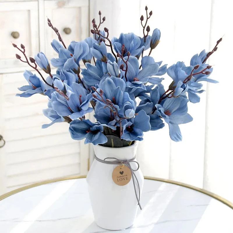 5 Forks 20 Heads High Quality Artificial Flowers Autumn Magnolia Home Decor Flower Decoration Fake Christmas Wedding Accessories