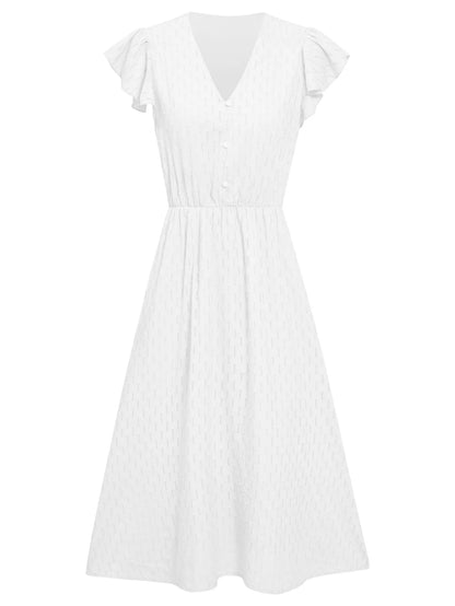 2025 New Summer Dress Women Casual Solid V-neck High Waist Fresh Wind Midi Dresses For Women Elegant Boho White Dress Vestidos