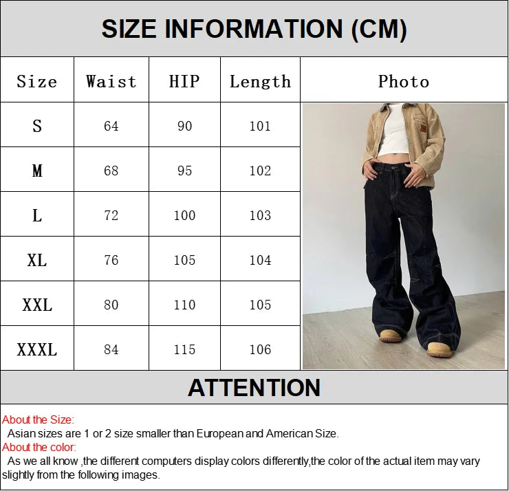 Vintage Y2K Wide Leg Loose Jeans Women Harajuku High Waist Baggy Denim Pants Korean Fashion Streetwear New Black Cowboy Trousers