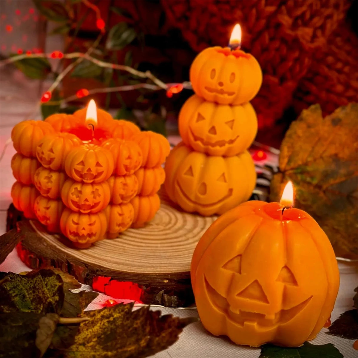 Square Pumpkin Candle Silicone Molds 3D Skull Pillar Candle Mold for DIY Ghost Pumpkin Epoxy Resin Halloween Party Home Decor