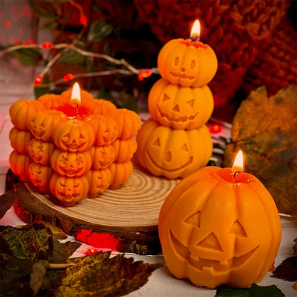 Square Pumpkin Candle Silicone Molds 3D Skull Pillar Candle Mold for DIY Ghost Pumpkin Epoxy Resin Halloween Party Home Decor