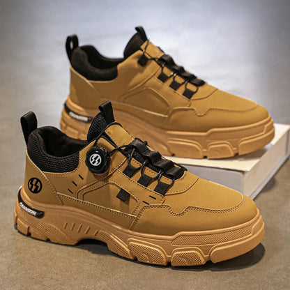 British Style Outdoor Men Work Shoes Rotating Button Fashion Motorcycle Shoes Versatile Men Casual Shoes Comfortable Sport Shoes