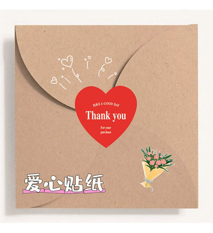 500pcs/roll New Red Heart Thank You Stickers Cute Heart-shaped Decorative Seal Labels for Wedding, Party Gifts, Business Package