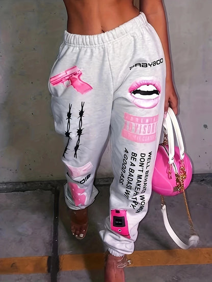 Summer New Printed Fashion Elastic Waist Sports Casual Harlan Pants for Women