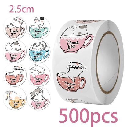 2.5cm Cute Cartoon Round Thank You Gift Labels Creative Children's Reward Stickers Scrapbooking Stationery Sealing Stickers