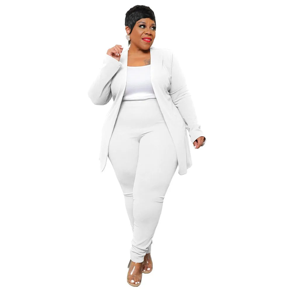 XL-5XL 2024 Winter Women Casual Suits Plus Size Two Piece Sets Solid Color Fashion Business Elegant Pant Suit Dropshipping