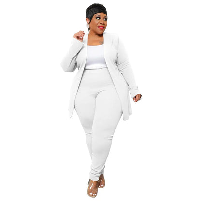 XL-5XL 2024 Winter Women Casual Suits Plus Size Two Piece Sets Solid Color Fashion Business Elegant Pant Suit Dropshipping