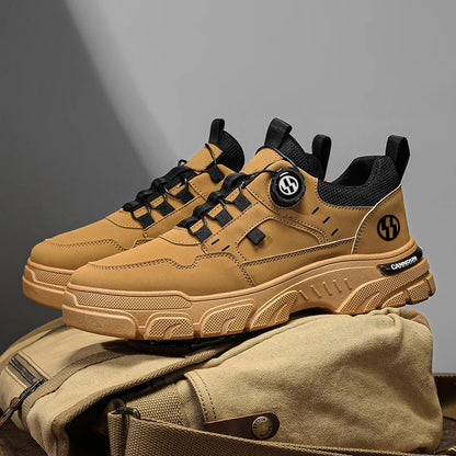 British Style Outdoor Men Work Shoes Rotating Button Fashion Motorcycle Shoes Versatile Men Casual Shoes Comfortable Sport Shoes