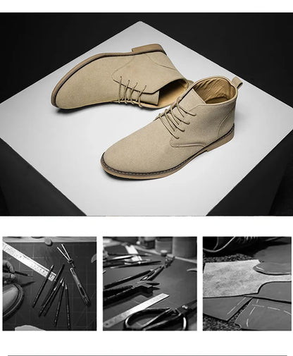 British Style Brown Men’s Suede Leather Boots Comfort Chelsea Boots Men Lace-Up Pointed Ankle Boots For Men botas para hombre