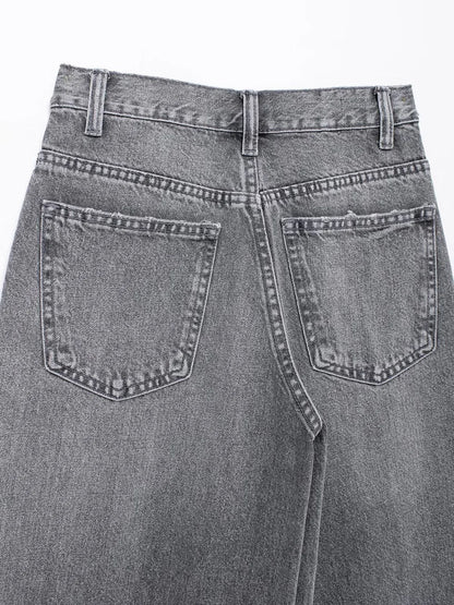 TRAF Women's Basic Hundred Jeans New Fashion Asymmetric Design High Waist Wide Leg Trousers Casual Women's Straight Leg Jeans