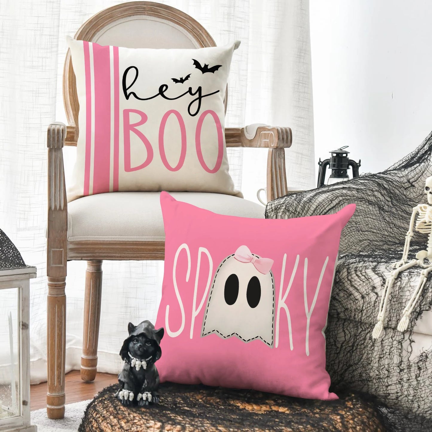 1/4pcs Halloween Pillow Cover, Halloween Night Cute Ghost Cushion Cover, Decorative Sofa, Living Room, Bedroom Cushion Cover