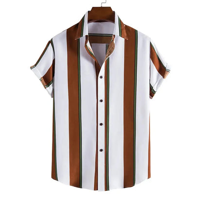 Summer New Short Sleeve Printed Shirt Men's Shirt Collar Casual Fashion Striped Shirt Thin Short Sleeve Shirt Men's